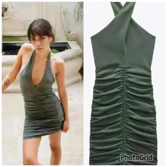 Zara Ruched Halter Dress - Picture 1 of 9